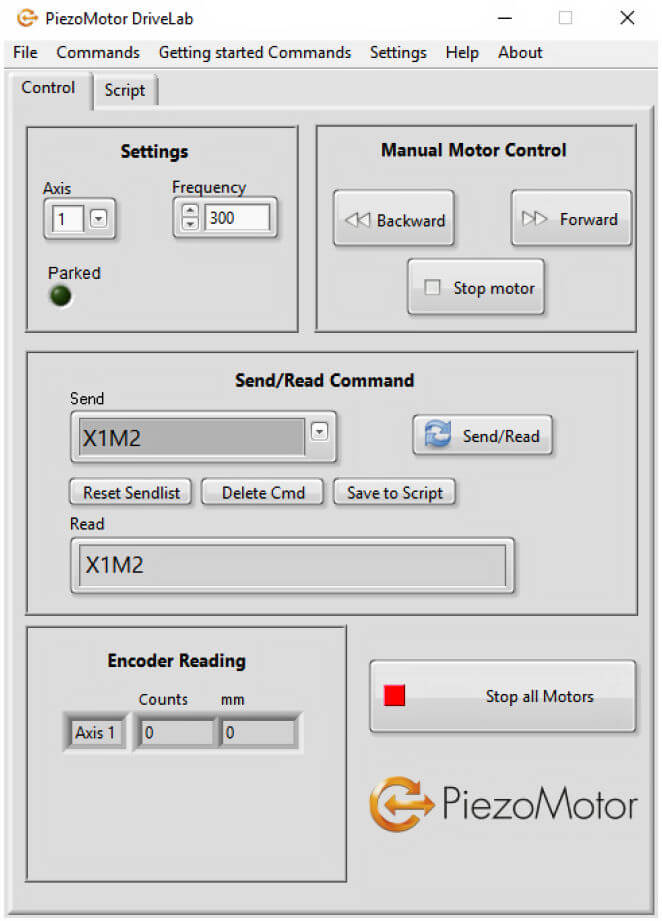 PiezoMotor DriveLab Software for Piezo motor starter kits